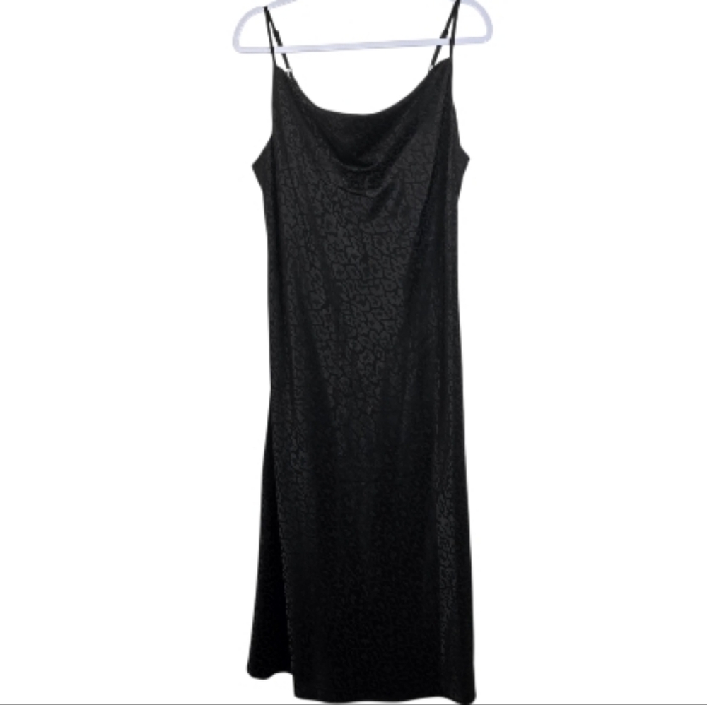 Emma & Michele Black Satin Midi Dress, Sz L